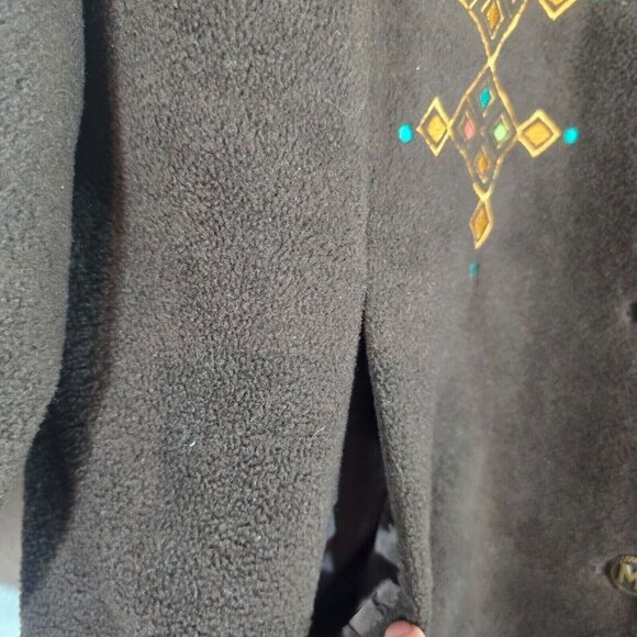 Bob Mackie Wearable Art Fleece Coat Jacket Women 1X Geometric Embroidered Brown - Picture 7 of 10